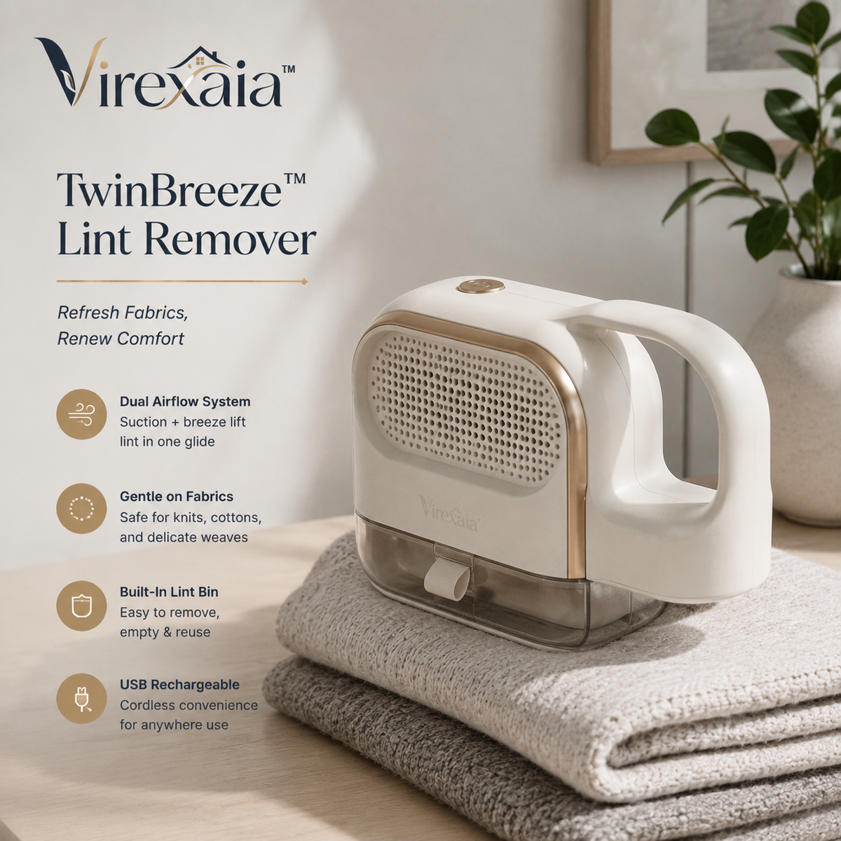 Virexaia™ TwinBreeze Fabric Lint Remover